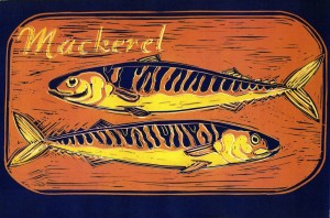 Barry's mackeral reduction linocut